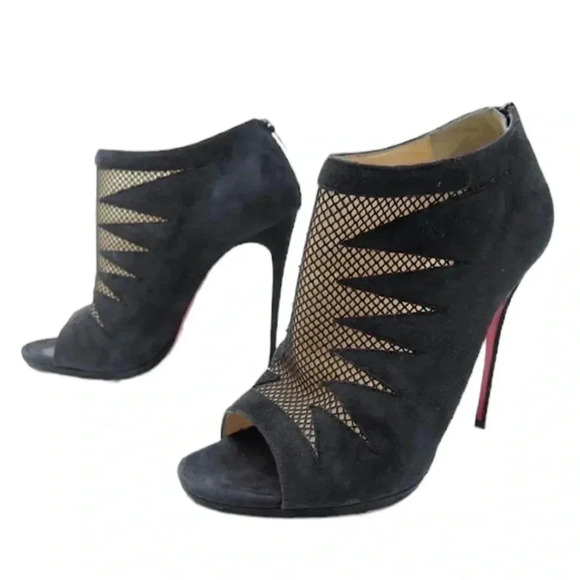 Christian Louboutin AUTHENTIC Black Suede Stiletto Heel Ankle Booties Size 38.5 - Picture 6 of 9